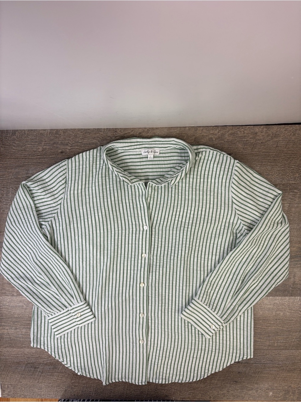Lucky & Coco Green & White Striped Button Front Blouse Size Large